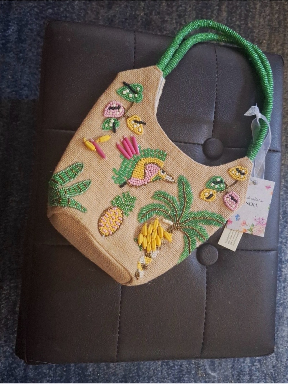Beaded Tropical small Bag - Green Embellishments